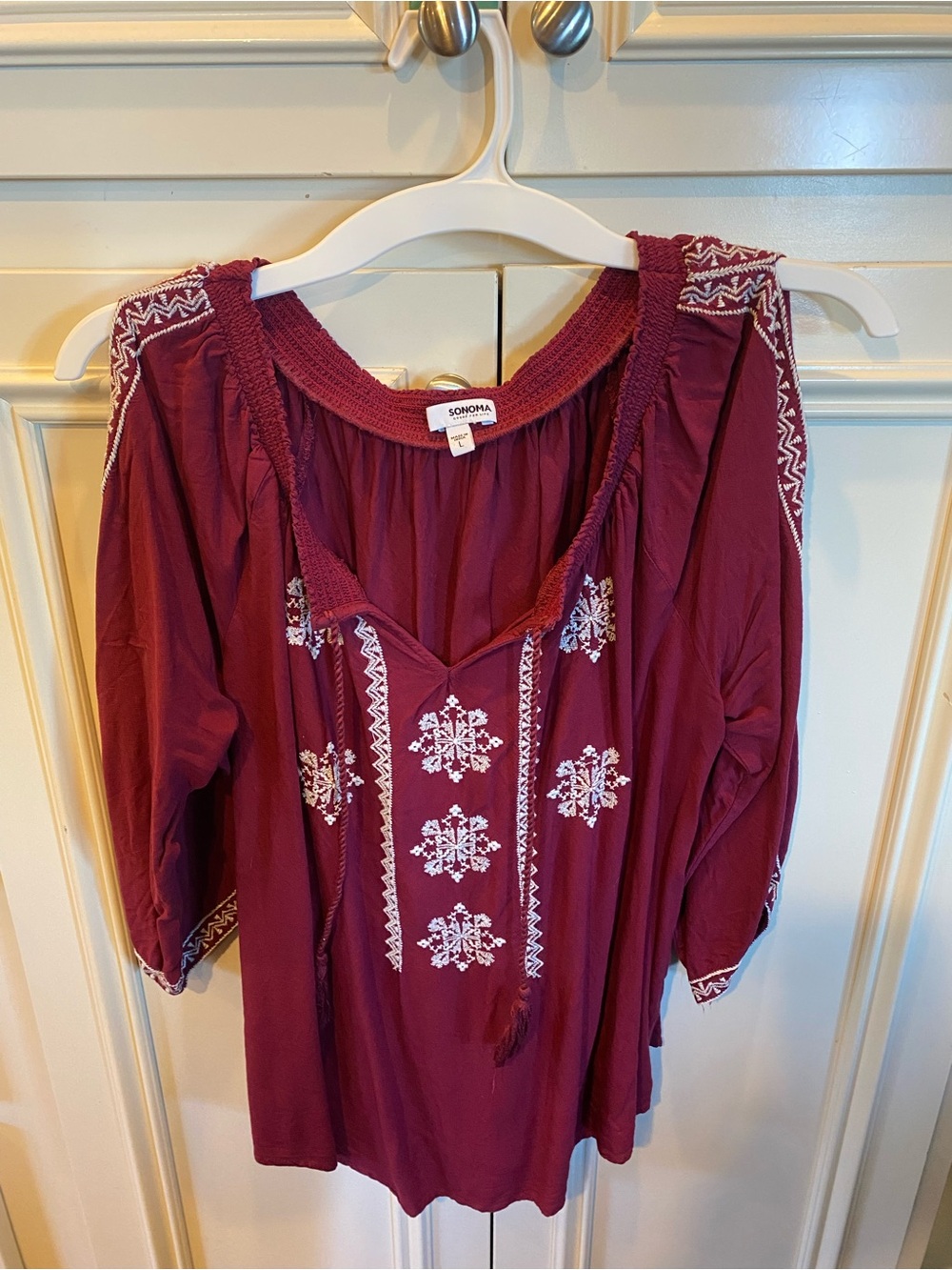 Sonoma Embroidered Maroon Peasant Blouse